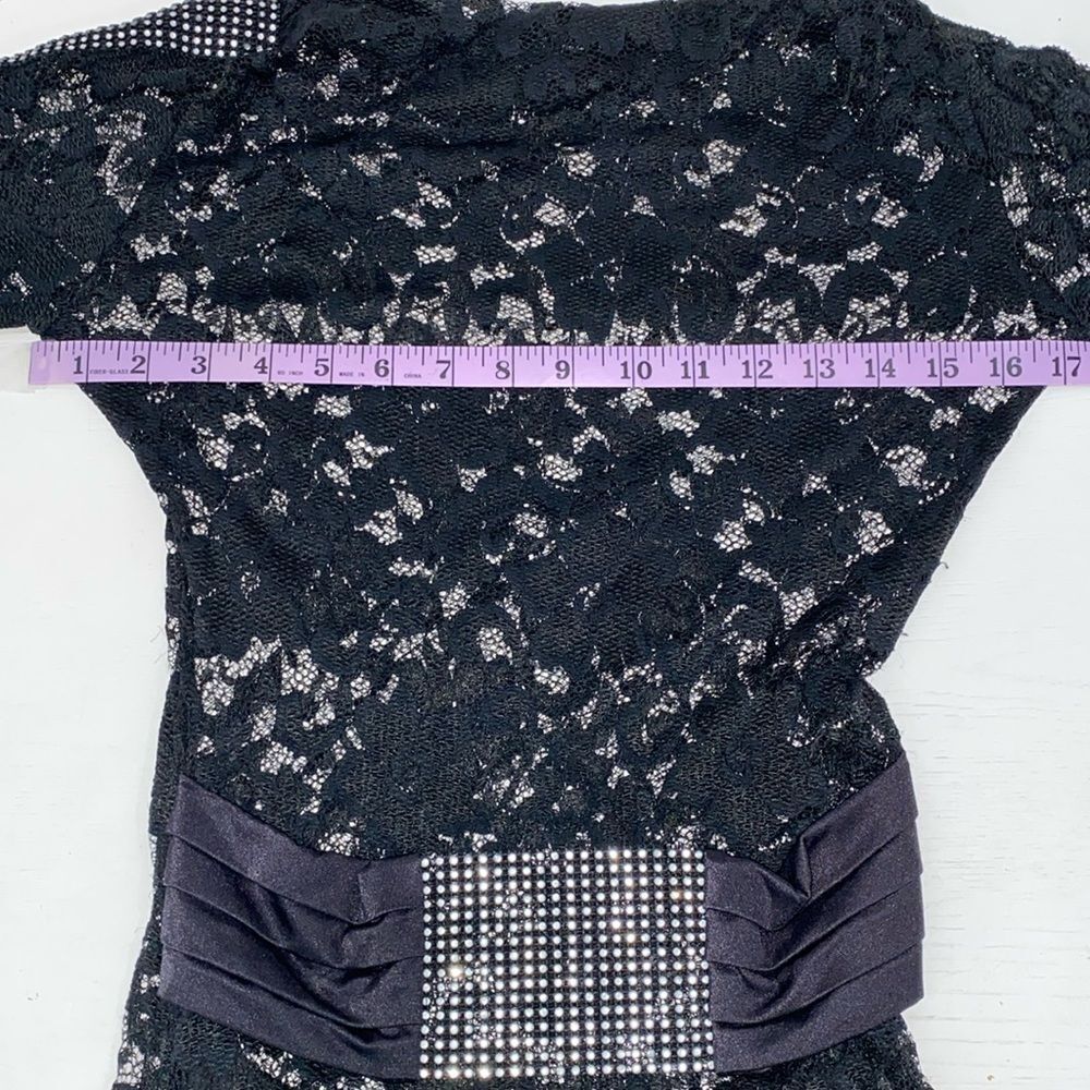 Sentimental NY By Sam Hourani Black Lace Dress With Rhinestone Tuxedo Belt Sz M - Picture 7 of 13